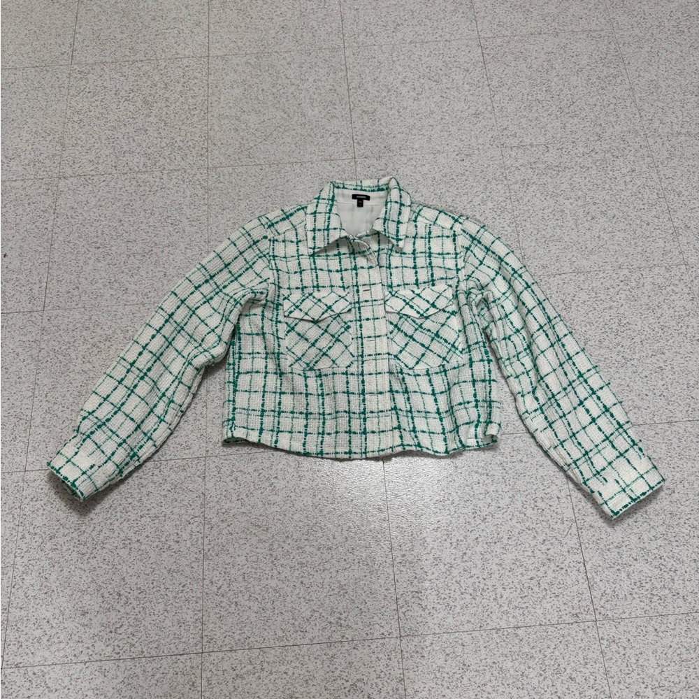 Express Green and White Plaid Blazer